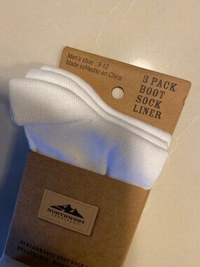 3 Pack Boot Sock White Liner/ Size 9-12